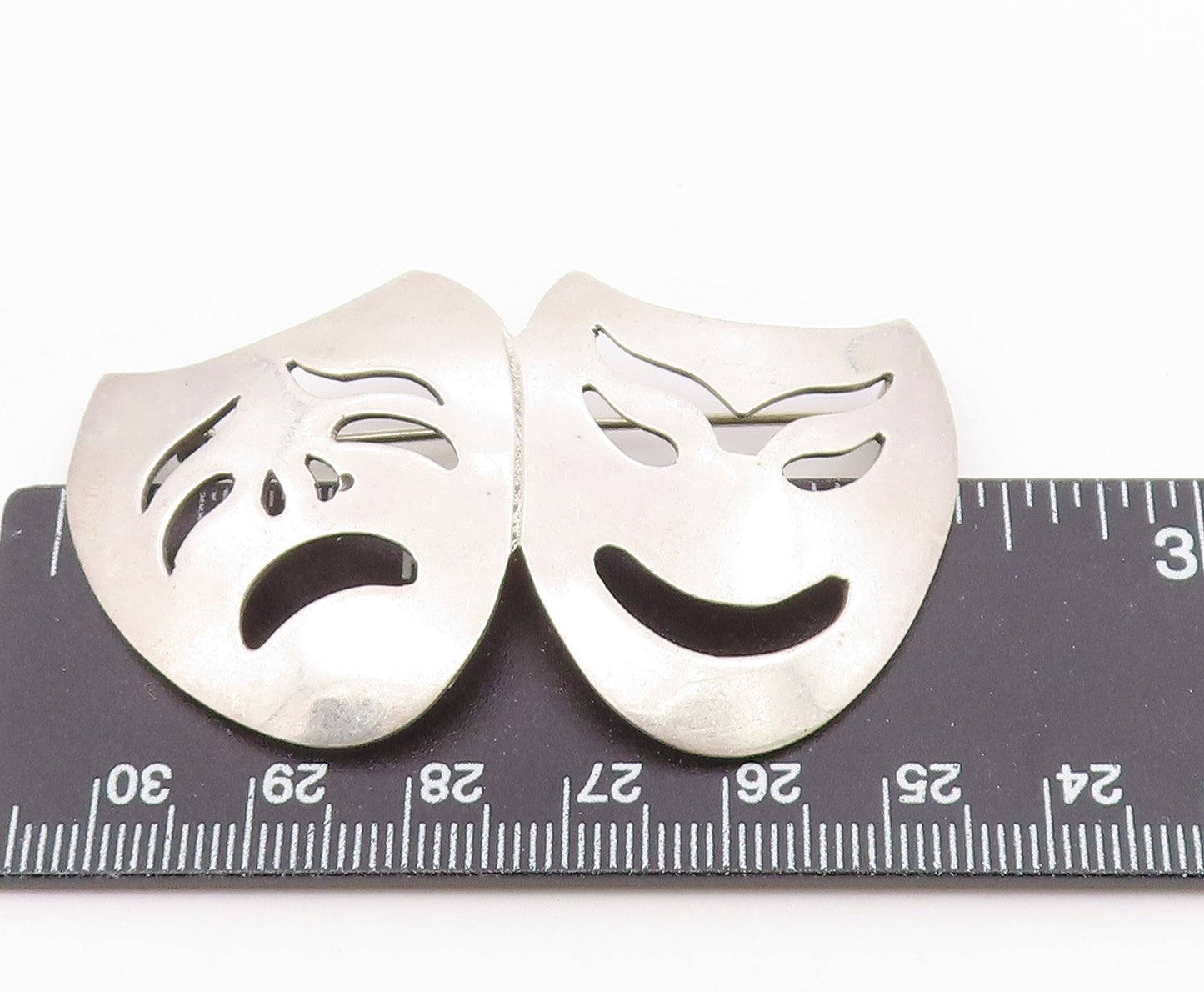 MEXICO 925 Sterling Silver  Vintage Dramatic Theater Masks Brooch Pin  BP6909
