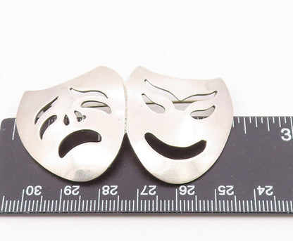 MEXICO 925 Sterling Silver  Vintage Dramatic Theater Masks Brooch Pin  BP6909