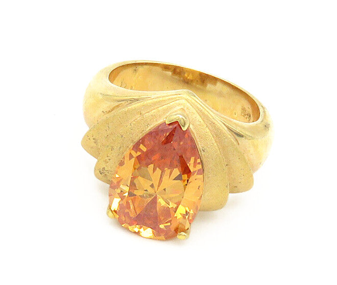 925 Sterling Silver  Tear Drop Citrine Gold Plated Cocktail Ring Sz 7  RG17312