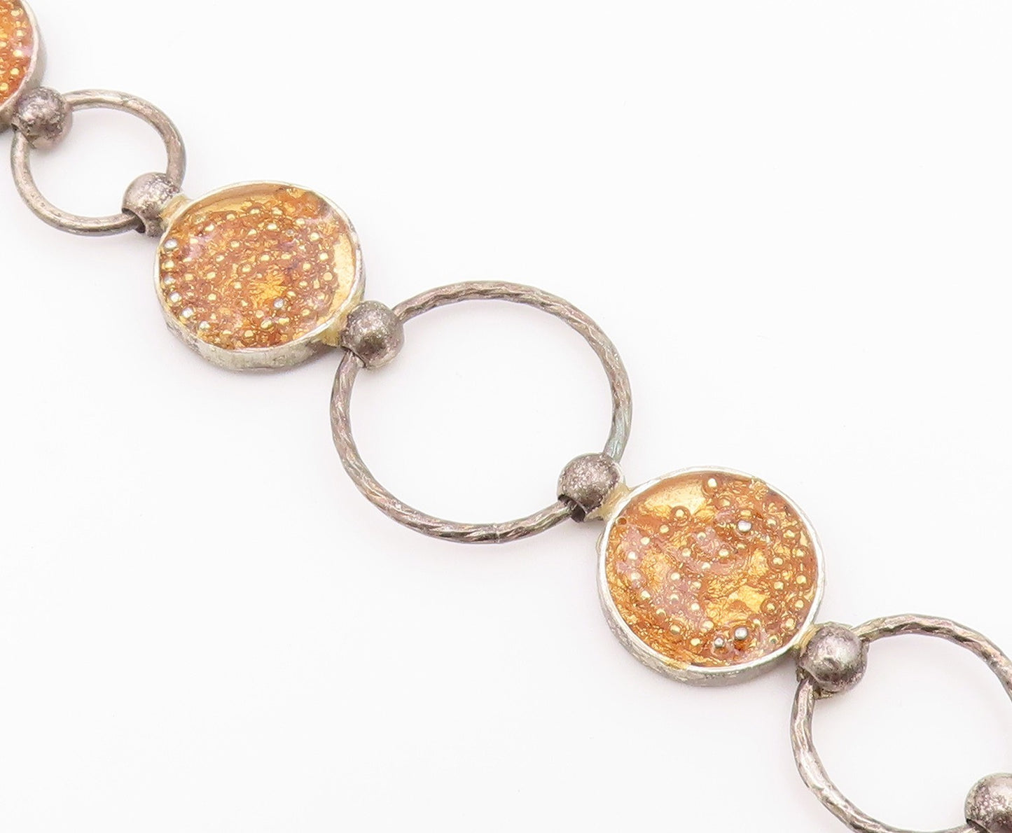 925 Sterling Silver  Vintage Beaded Detail Circle Link Chain Bracelet  BT6248