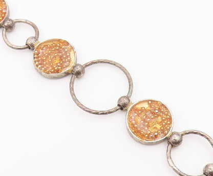 925 Sterling Silver  Vintage Beaded Detail Circle Link Chain Bracelet  BT6248