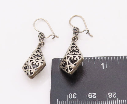 925 Sterling Silver Vintage Earrings Swirly Cutout 3D Diamond Shape  EG13210
