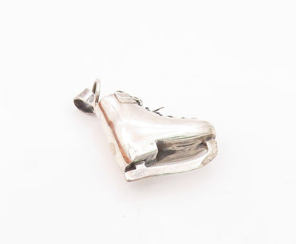 925 Sterling Silver  Vintage Shiny Laced Up Ice Skate Drop Pendant  PT18188