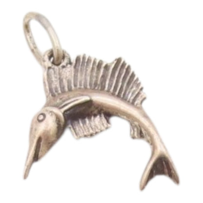 925 Sterling Silver  Vintage Petite Swordfish Motif Drop Pendant  PT17872