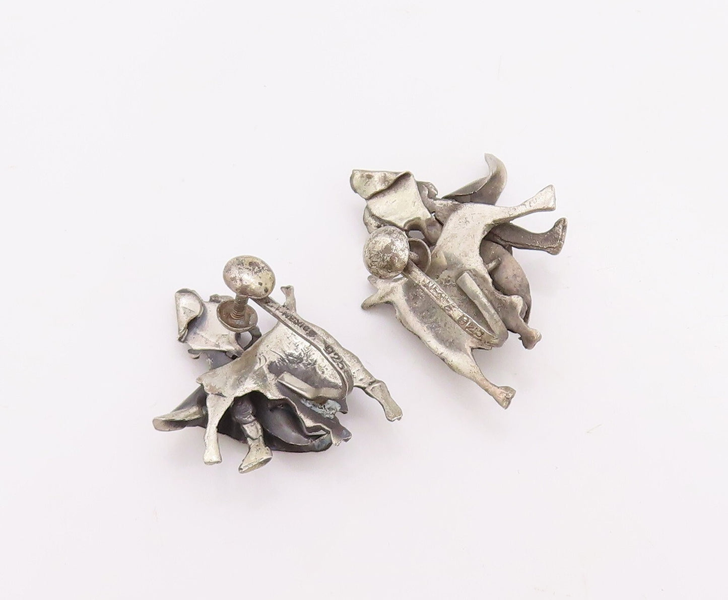 925 Sterling Silver Vintage Earrings Solid 3D Carved Matador  EG13215