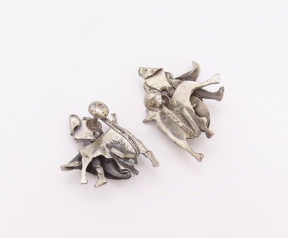925 Sterling Silver Vintage Earrings Solid 3D Carved Matador  EG13215