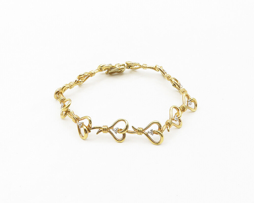 925 Sterling Silver  Genuine Diamonds Gold Plated Heart Chain Bracelet  BT6918