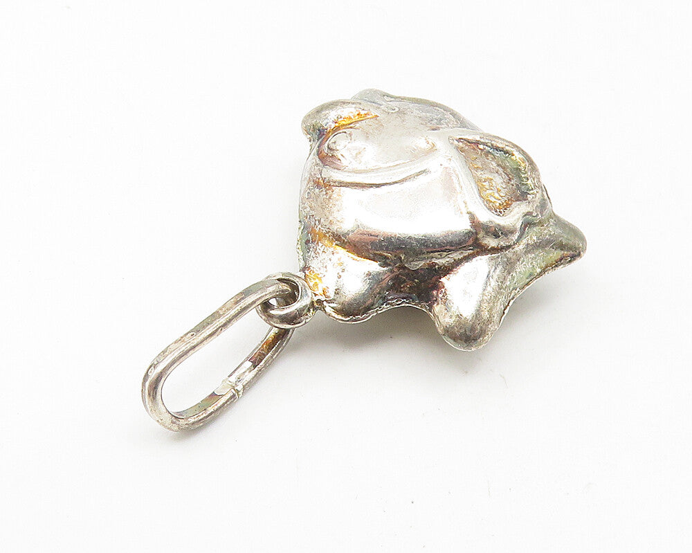 925 Sterling Silver  Vintage Dark Tone Puffy Fish Motif Drop Pendant  PT8966