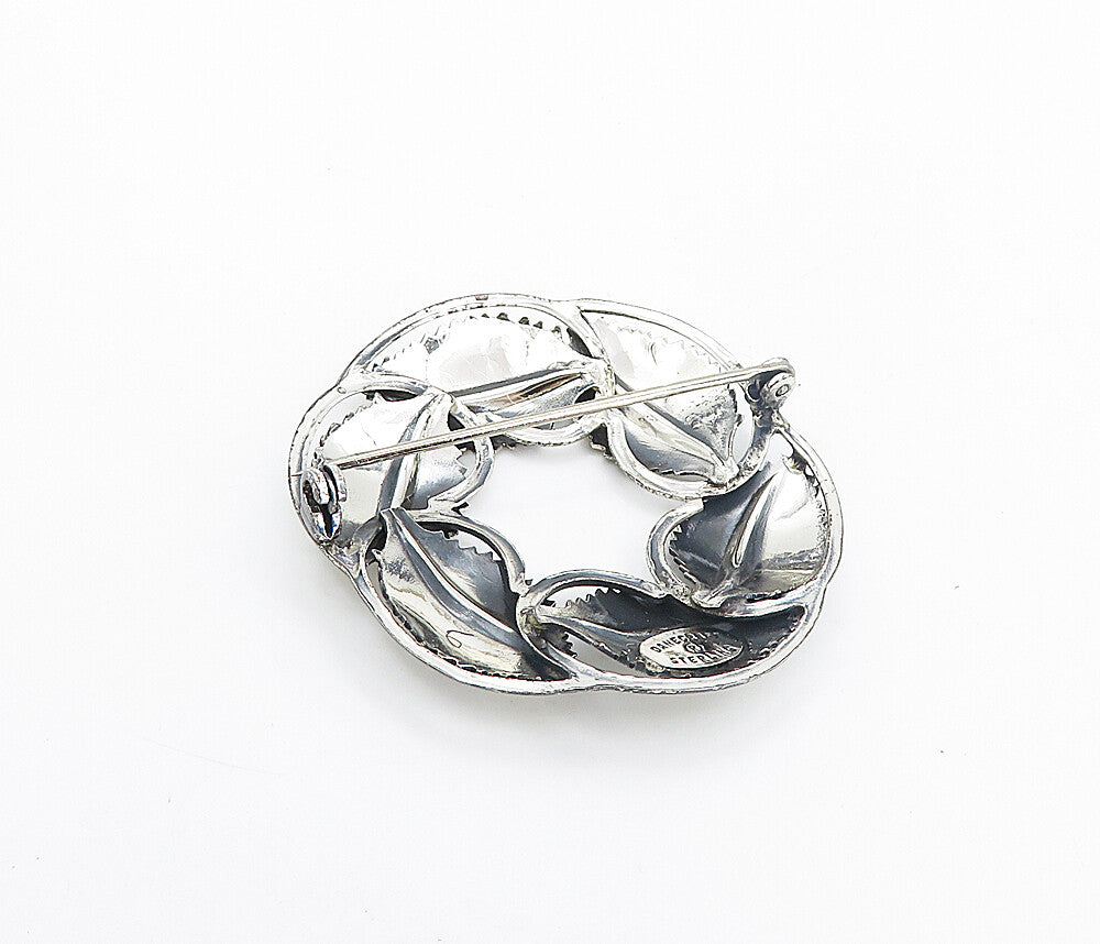 DANECRAFT 925 Sterling Silver  Vintage Shiny Floral Wreath Brooch Pin  BP2974