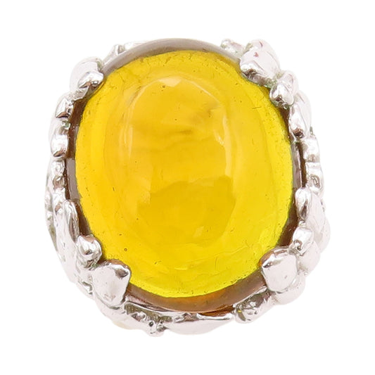 925 Sterling Silver Vintage Ring Modernist Large Oval Citrine  Sz 7.5  RG32344