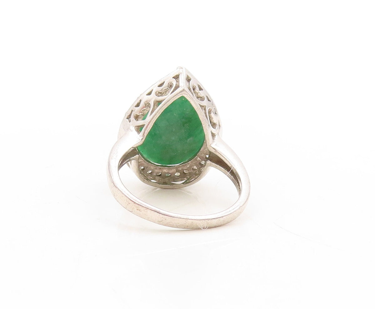 925 Sterling Silver Vintage Ring Diamonds Inlay Drop Cut Gemstone  Sz 6  RG31585