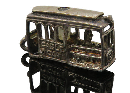 925 Sterling Silver  Vintage Dark Tone Trolley Cable Car Motif Pendant  PT8742