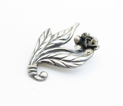 925 Sterling Silver Vintage Petite Sculpted Single Flower Brooch Pin BP2680