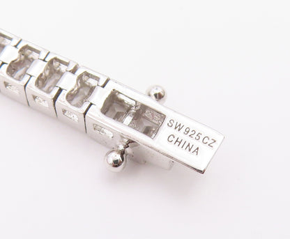 925 Sterling Silver  Vintage Cubic Zirconia Box Link Tennis Bracelet  BT8843