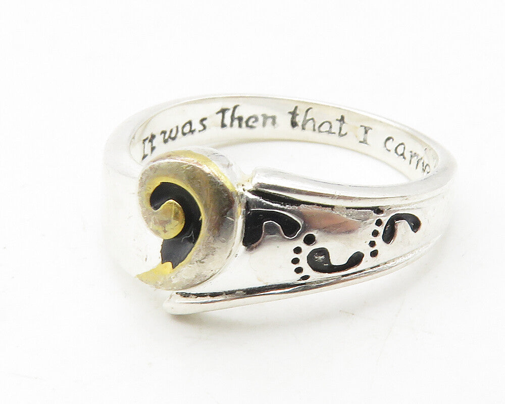 925 Sterling Silver  Shiny Two Tone Swirl Footprints Band Ring Sz 7  RG11744