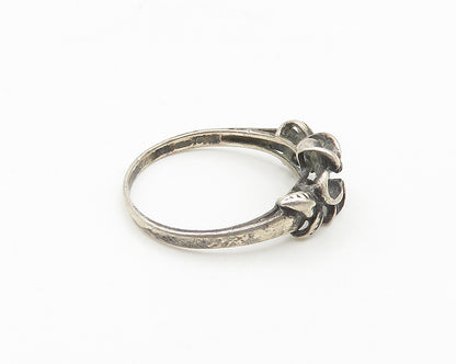 925 Sterling Silver  Vintage Oxidized Flower Motif Band Ring Sz 7.5  RG18482