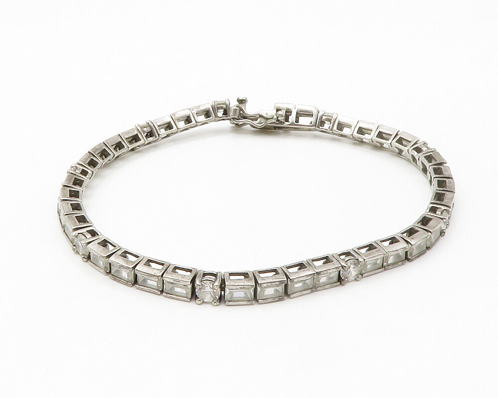 ROSS SIMON 925 Silver  Vintage Bezel Set White Topaz Chain Bracelet  BT5570