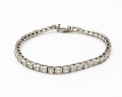 ROSS SIMON 925 Silver  Vintage Bezel Set White Topaz Chain Bracelet  BT5570