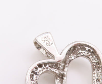 925 Sterling Silver Vintage Pendant Real Diamonds Open Love Heart Charm  PT25218