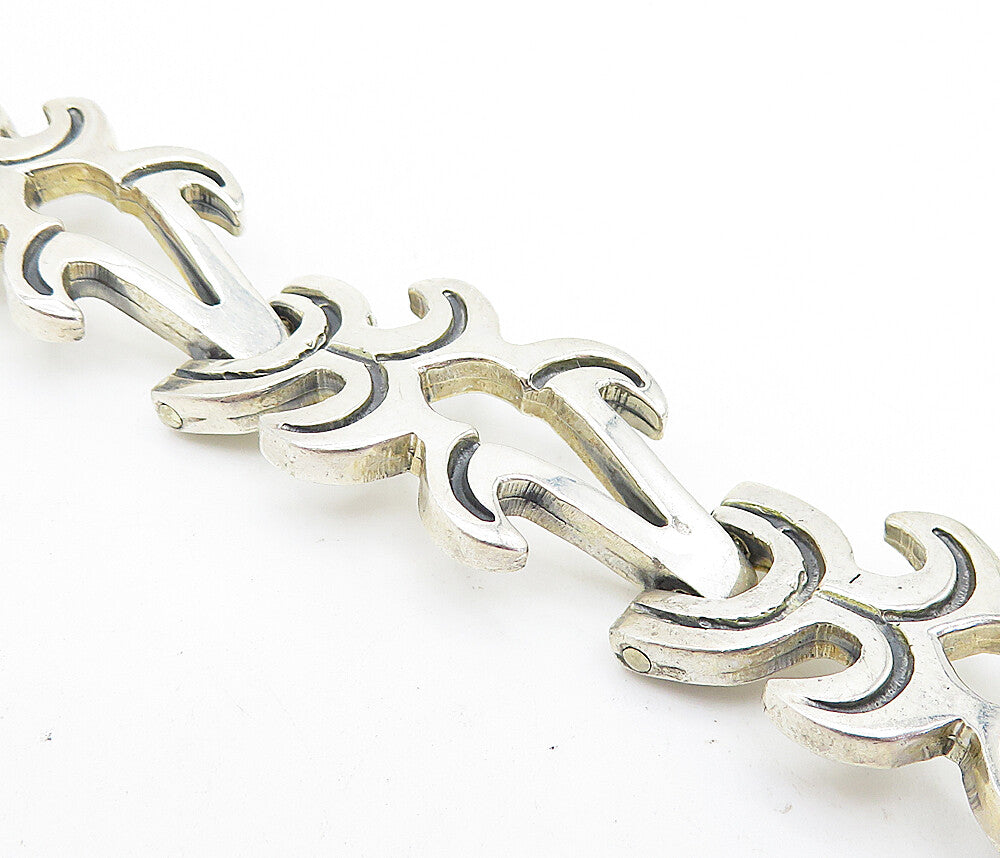 MEXICO 925 Sterling Silver  Vintage Oxidized Detail Chain Bracelet  BT1896
