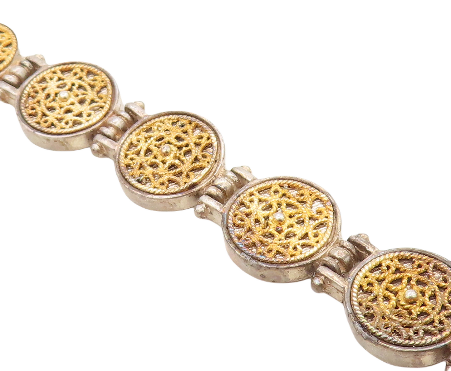 925 Sterling Silver Vintage Antique 2 Tone Swirl Twist Chain Bracelet BT2906