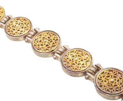 925 Sterling Silver Vintage Antique 2 Tone Swirl Twist Chain Bracelet BT2906