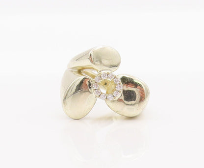 925 Sterling Silver Vintage Ring Floral Designer Modernist CZ  Sz 5.5  RG28239