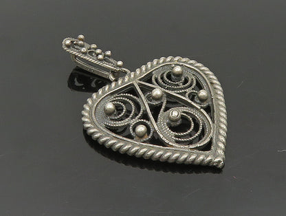925 Sterling Silver  Vintage Beaded Twisted Spiral Love Heart Pendant  PT20154