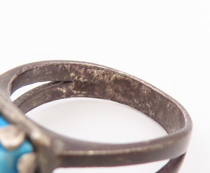 925 Sterling Silver Vintage Ring Rectangle Turquoise Split Band  Sz 6  RG36057