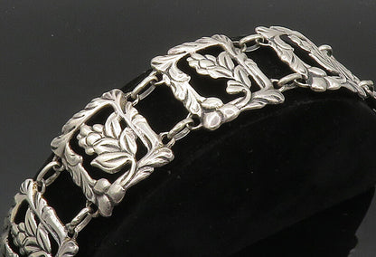 925 Sterling Silver  Vintage Antique Flower Motif Square Chain Bracelet BT8134