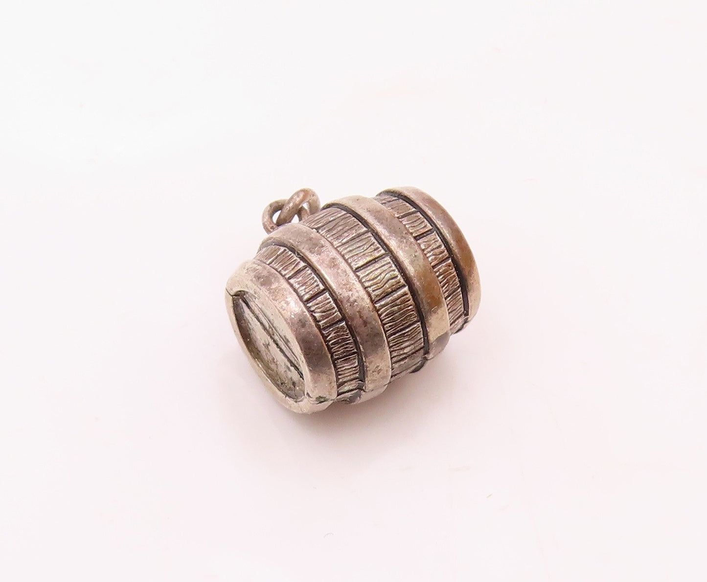 BENDEL 925 Sterling Silver  Vintage Petite Wooden Barrel Hollow Pendant  PT17832