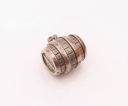 BENDEL 925 Sterling Silver  Vintage Petite Wooden Barrel Hollow Pendant  PT17832
