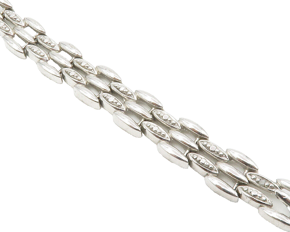 925 Sterling Silver  Genuine Diamond Brick Layer Link Chain Bracelet  BT5314