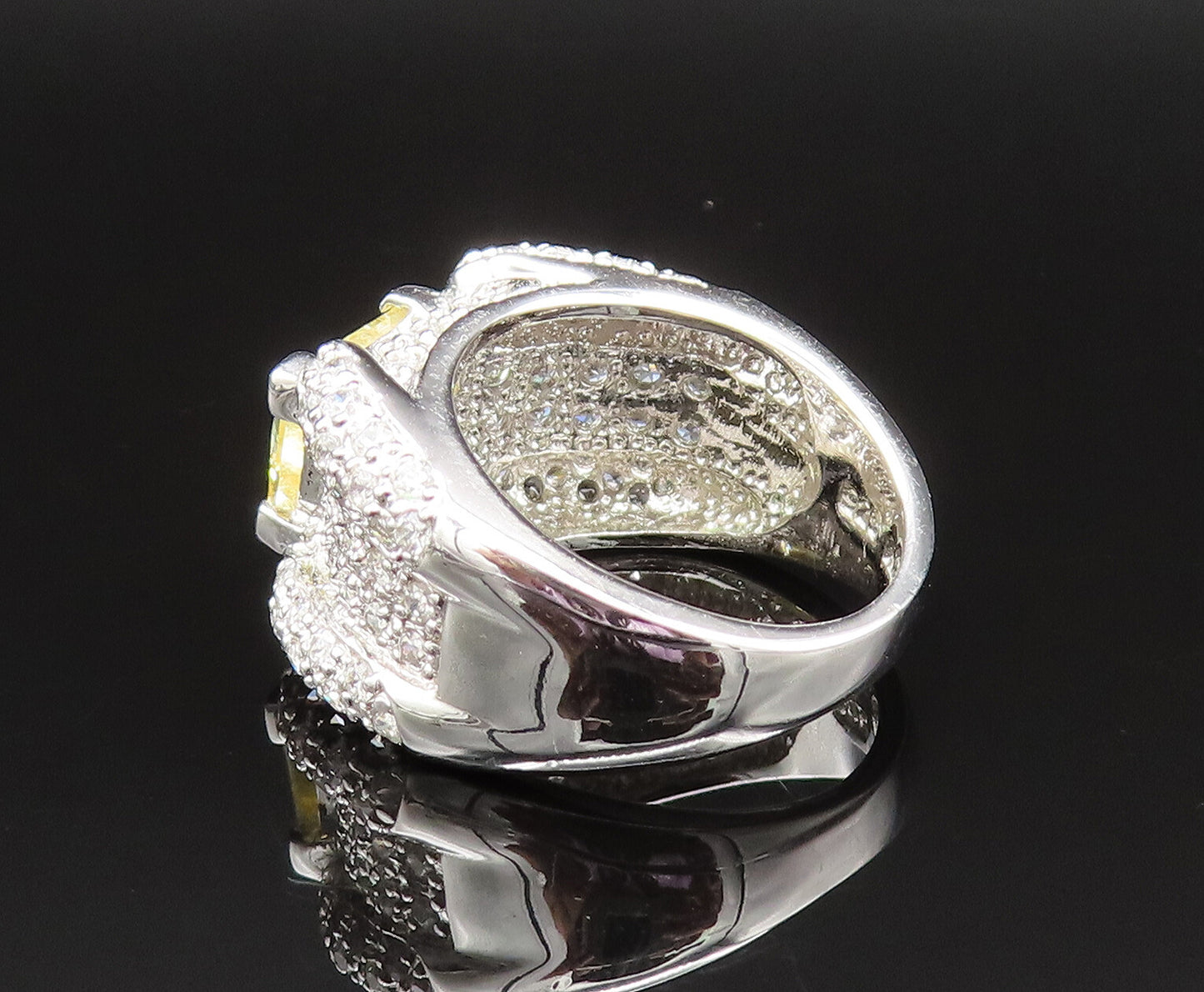 925 Silver  Vintage Emerald Cut Citrine & Cubic Zirconia Ring Sz 7.5  RG25498
