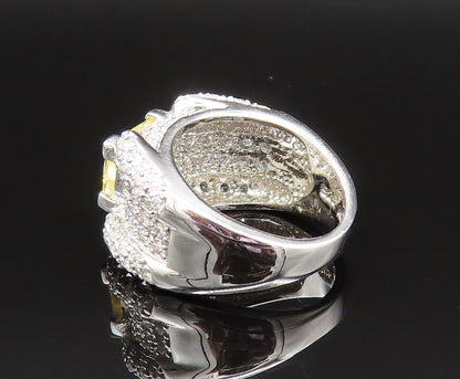 925 Silver  Vintage Emerald Cut Citrine & Cubic Zirconia Ring Sz 7.5  RG25498