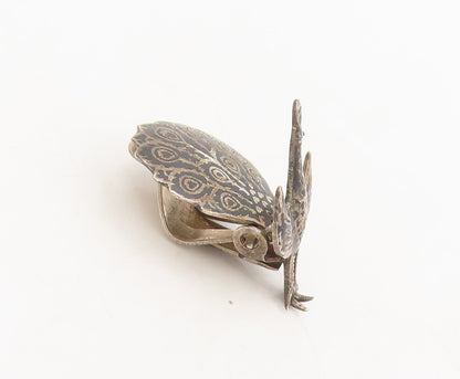 SIAM 925 Silver  Vintage Carved Movable Dancing Peacock Clip Earrings  EG12680