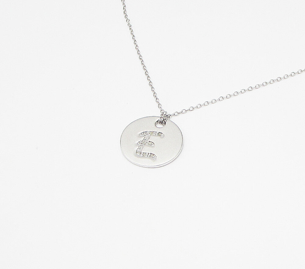 925 Sterling Silver  .10ctw Genuine Diamonds E Initial Pendant & Chain  PT2453