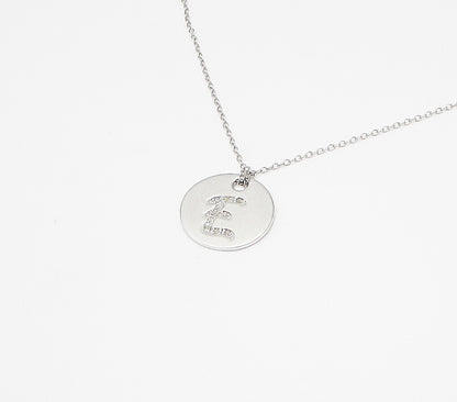 925 Sterling Silver  .10ctw Genuine Diamonds E Initial Pendant & Chain  PT2453