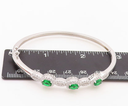 925 Sterling Silver Vintage Bracelet Loop Cutout Green & White CZ Bangle BT10718