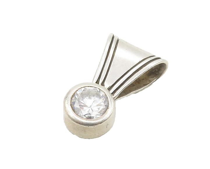 925 Sterling Silver  Vintage Round Cut Faceted Cubic Zirconia Pendant  PT14437