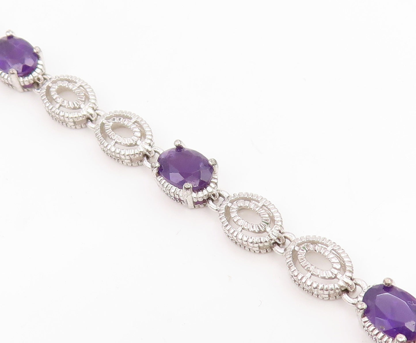 925 Sterling Silver Vintage Bracelet Oval Cut Amethyst Elegant Chain  BT11932