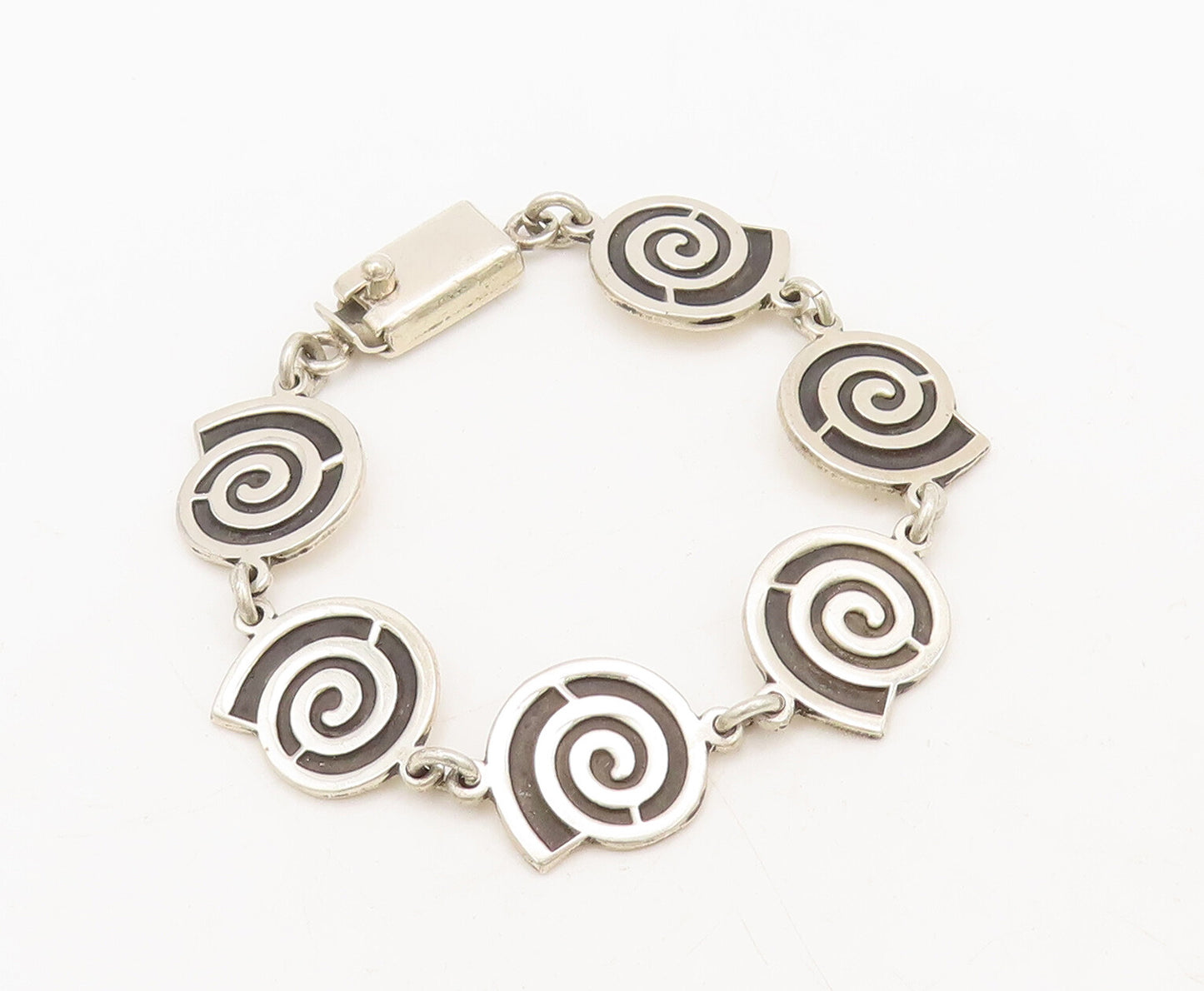 925 Sterling Silver Vintage Bracelet MEXICO Solid Carved Spiral Linked  BT10228