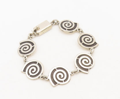 925 Sterling Silver Vintage Bracelet MEXICO Solid Carved Spiral Linked  BT10228
