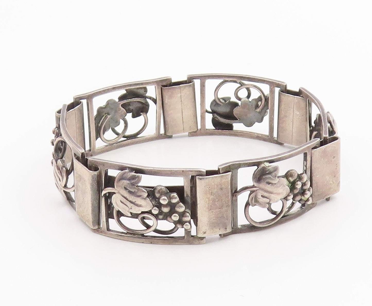 925 Sterling Silver Vintage Bracelet MUNKSGAARD DENMARK Grapes & Leaf  BT12041