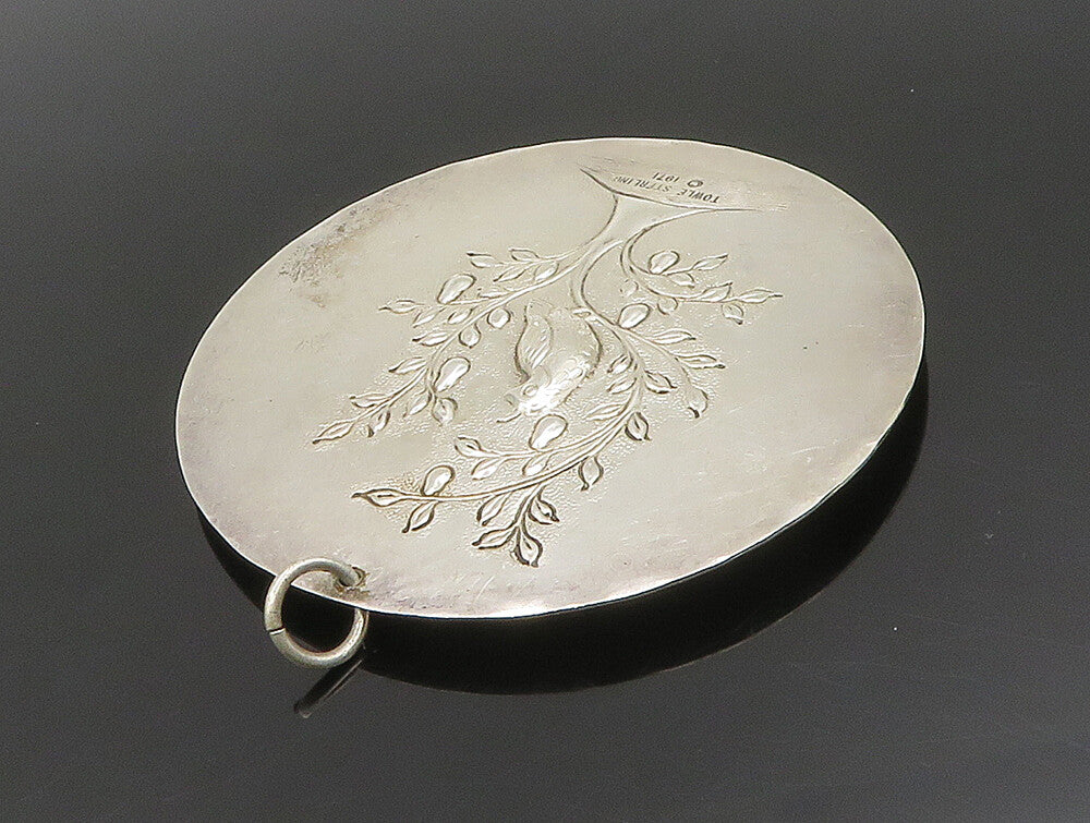 TOWLE 925 Silver  Vintage Antique Garden Bird & Flower Round Pendant  PT20406