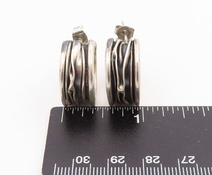 925 Sterling Silver Vintage Earrings Modernist Wavy Ribbed Wide Hoops  EG14108