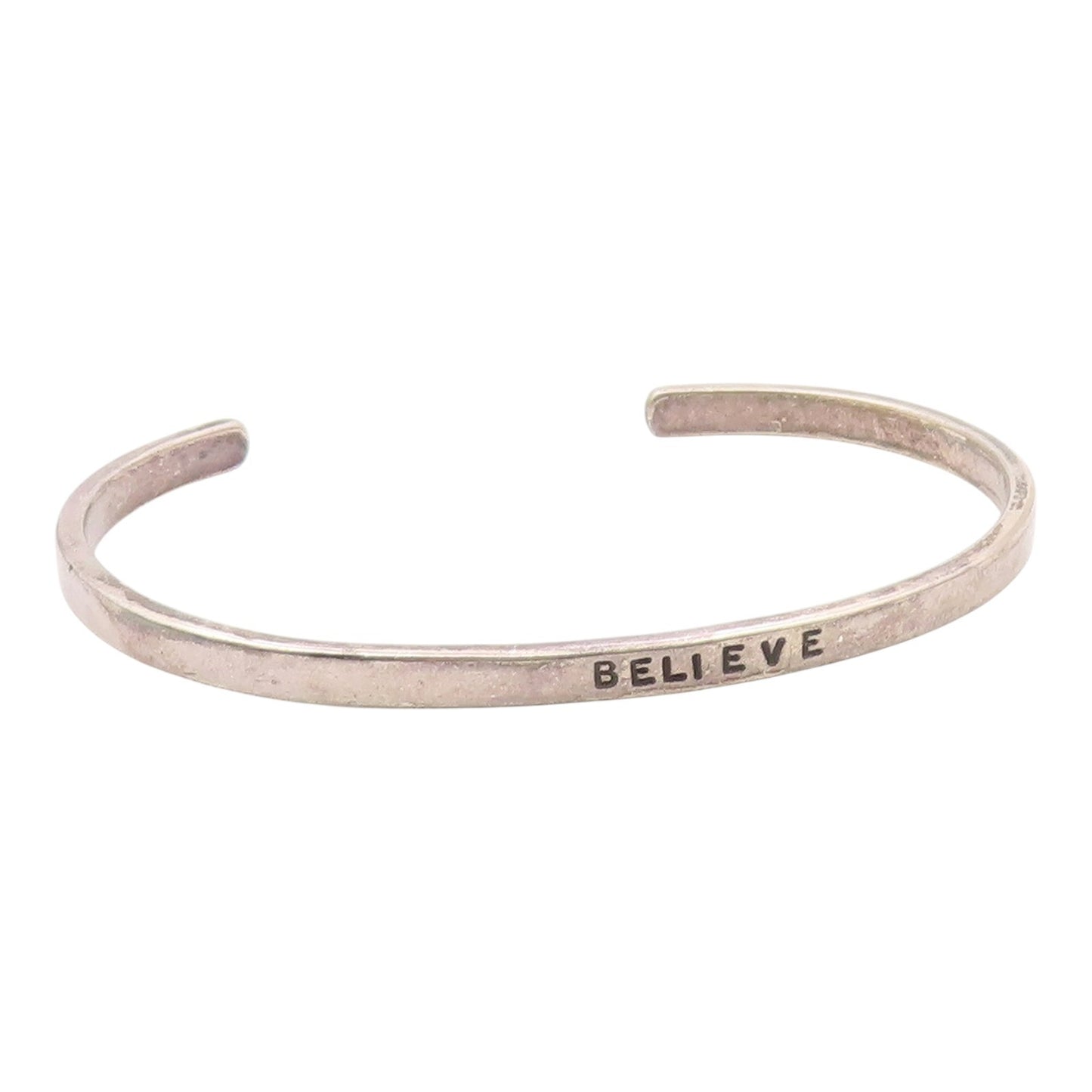 925 Sterling Silver  Vintage Petite Believe Stamped Cuff Bracelet  BT9123