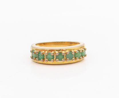 925 Sterling Silver Vintage Ring Gold Plated Emerald Band Inlay  Sz 6  RG31716