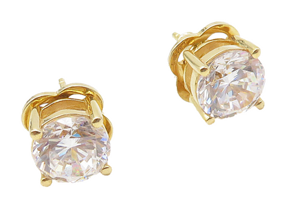 925 Sterling Silver  Shiny Cubic Zirconia Gold Plated Stud Earrings  EG8032