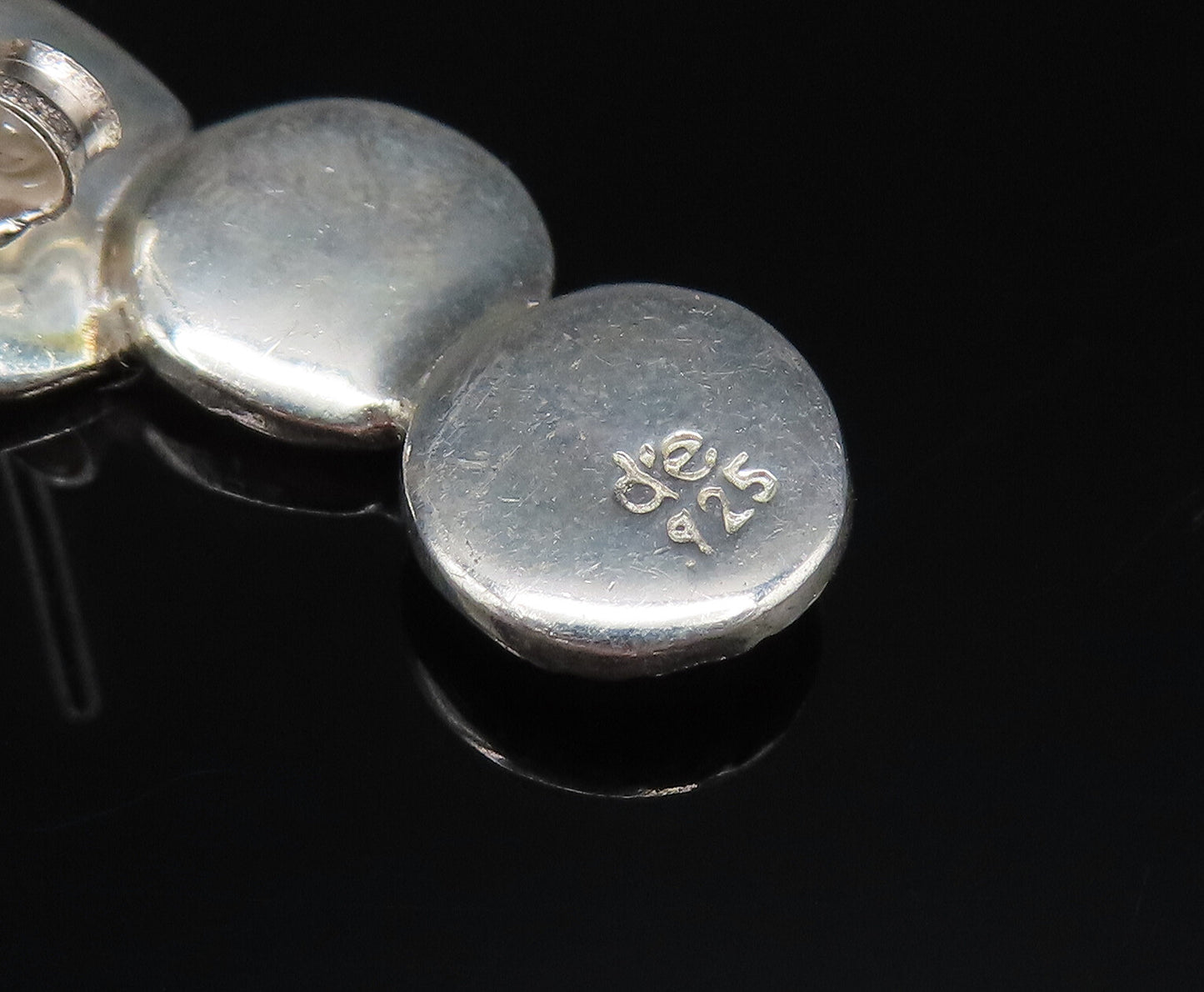 DESIGNER 925 Silver  Vintage Modernist Carved Three Circle Earrings  EG12017